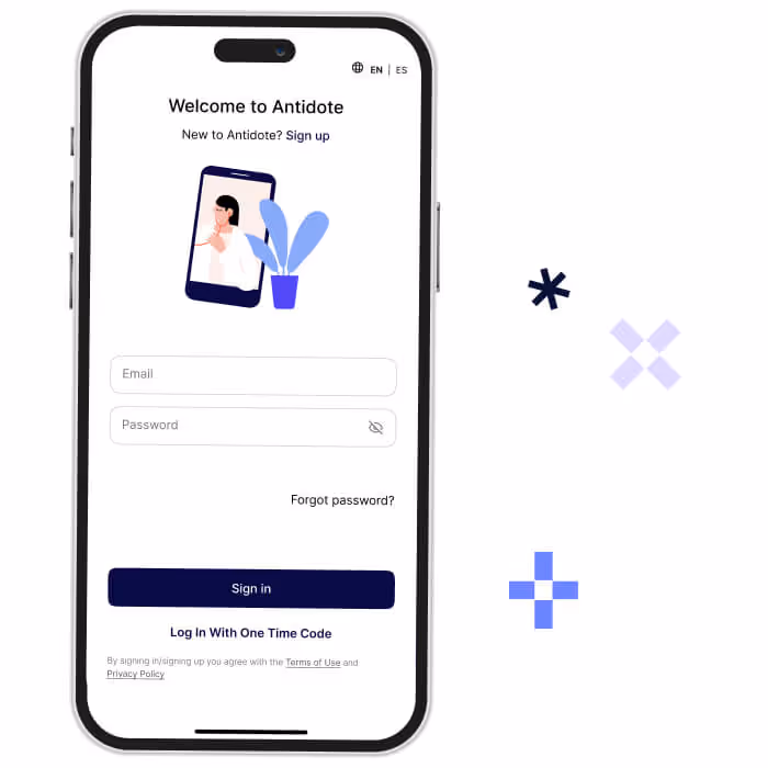 Antidote app , member sign in