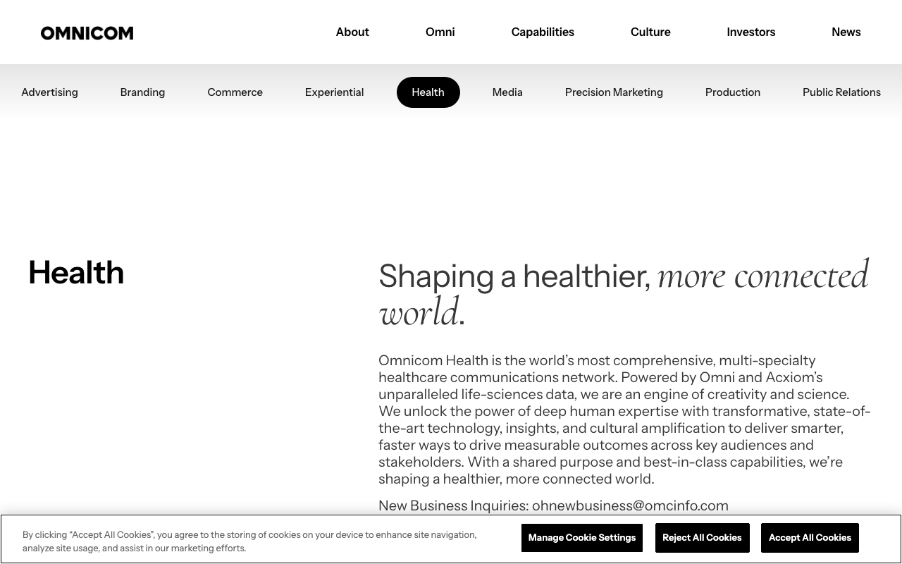 Omnicom Health homepage screenshot